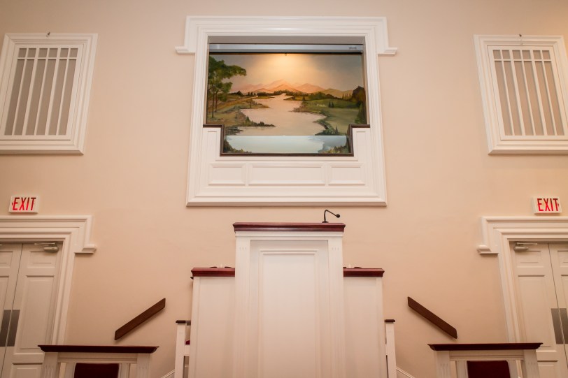 Jersey Baptist Church baptistry from the table